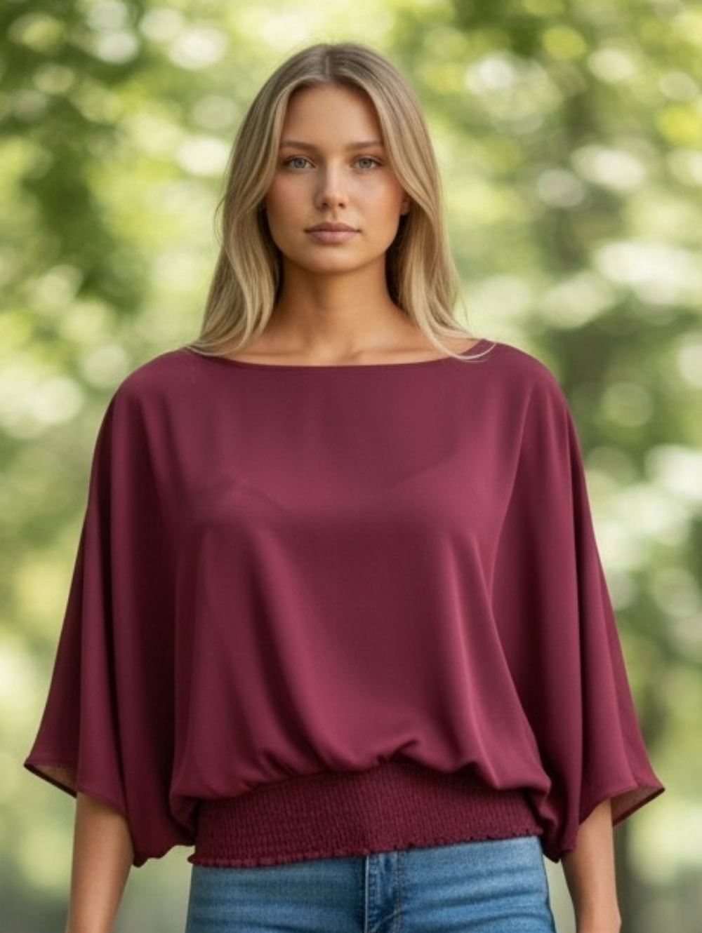 Sam & Jess Batwing Sleeve Smocked Hem Blouse (BL25)